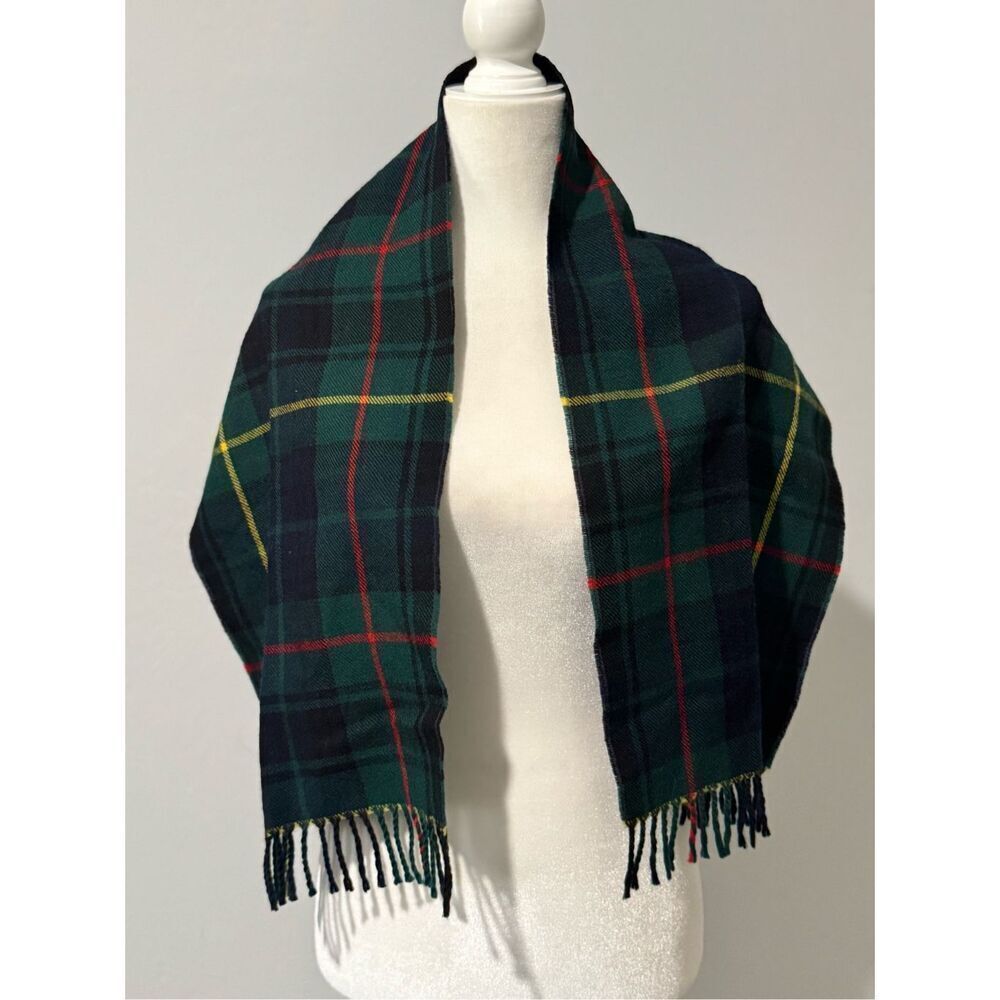 Scarf plaid green 100% virgin wool
